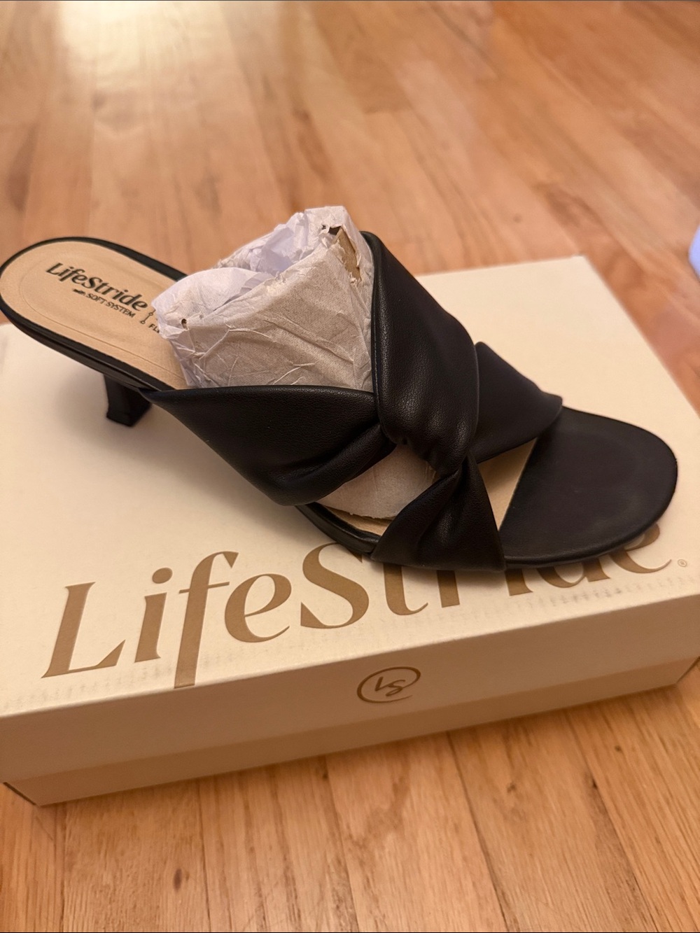 Life Stride Black Knot-Front Leatherette Mule with Low Heel